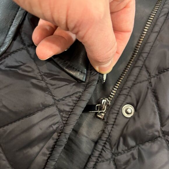 Badgley Mischka Women's Black Wool Leather Puffer Coat sz L - Picture 10 of 14